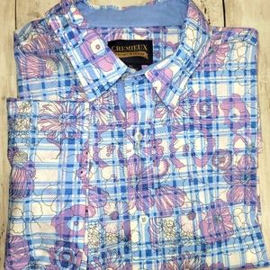 Cremieux Men's Short Sleeve XL Floral Plaid Print Shirt